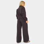 Chocolate Brown ‘Min Min’ Zip-Up Sweatshirt & Wide Leg Joggers Set