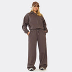 Chocolate Brown Wide Leg Joggers & Boxy Zip-Up Hoodie Set