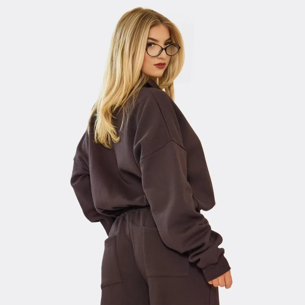 Brown - Marl Polo Sweatshirt & Wide Leg Joggers – effortless comfort meets style