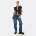 Short Sleeve Button Down T-Shirt In Black