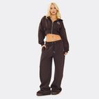 Swirl Graphic Cropped Hoodie & Tie Waist Joggers – Chocolate Brown Co-Ord Set
