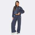 Navy Stay stylish and comfy in our ‘Min Min’ zip-up sweatshirt and wide-leg joggers