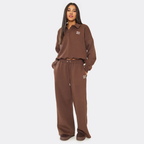 Chocolate brown ‘Min Min’ embroidered polo sweatshirt paired, comfy co-ord look