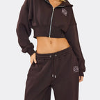 Swirl Graphic Cropped Hoodie & Tie Waist Joggers – Chocolate Brown Co-Ord Set