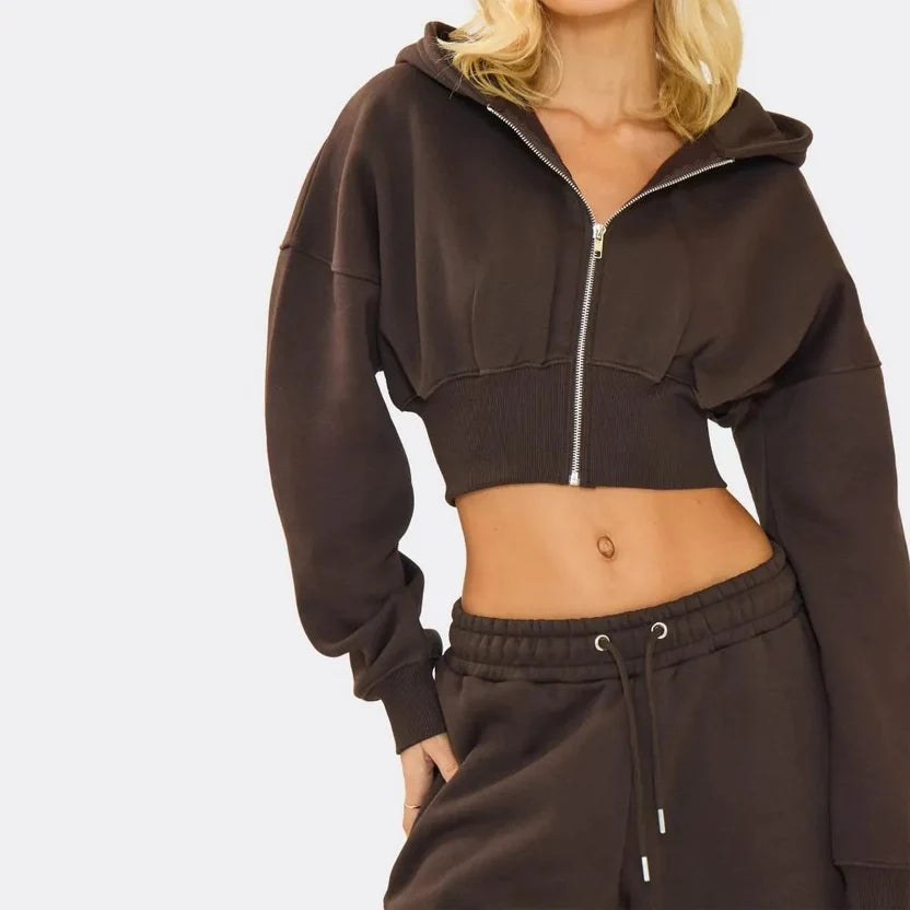 Zip-Up Cropped Hoodie & Wide-Leg Jogger Set