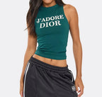 Racer Neck Slogan Print Detail Vest Top