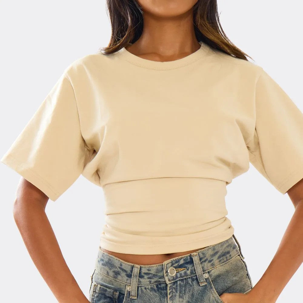 Short Sleeve Shaped Waist Fitted T-Shirt In Stone