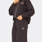 Chocolate Brown ‘Min Min’ Zip-Up Sweatshirt & Wide Leg Joggers Set