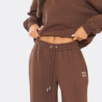 Chocolate brown ‘Min Min’ embroidered polo sweatshirt paired, comfy co-ord look