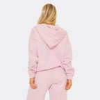 Pink Embroidered Swirl Logo Zip Up Hoodie & Wide Leg Joggers Set