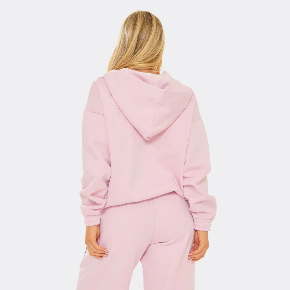 Pink Embroidered Swirl Logo Zip Up Hoodie & Wide Leg Joggers Set