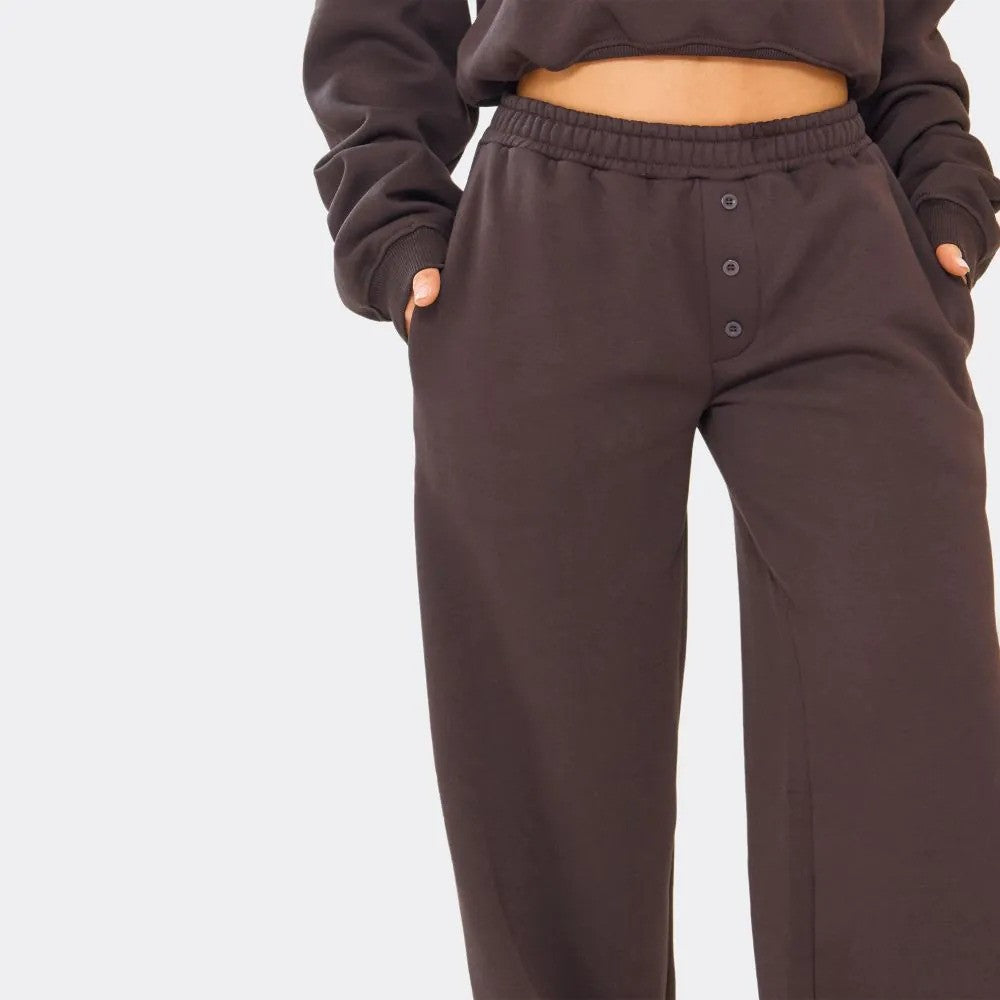 Brown - Marl Polo Sweatshirt & Wide Leg Joggers – effortless comfort meets style