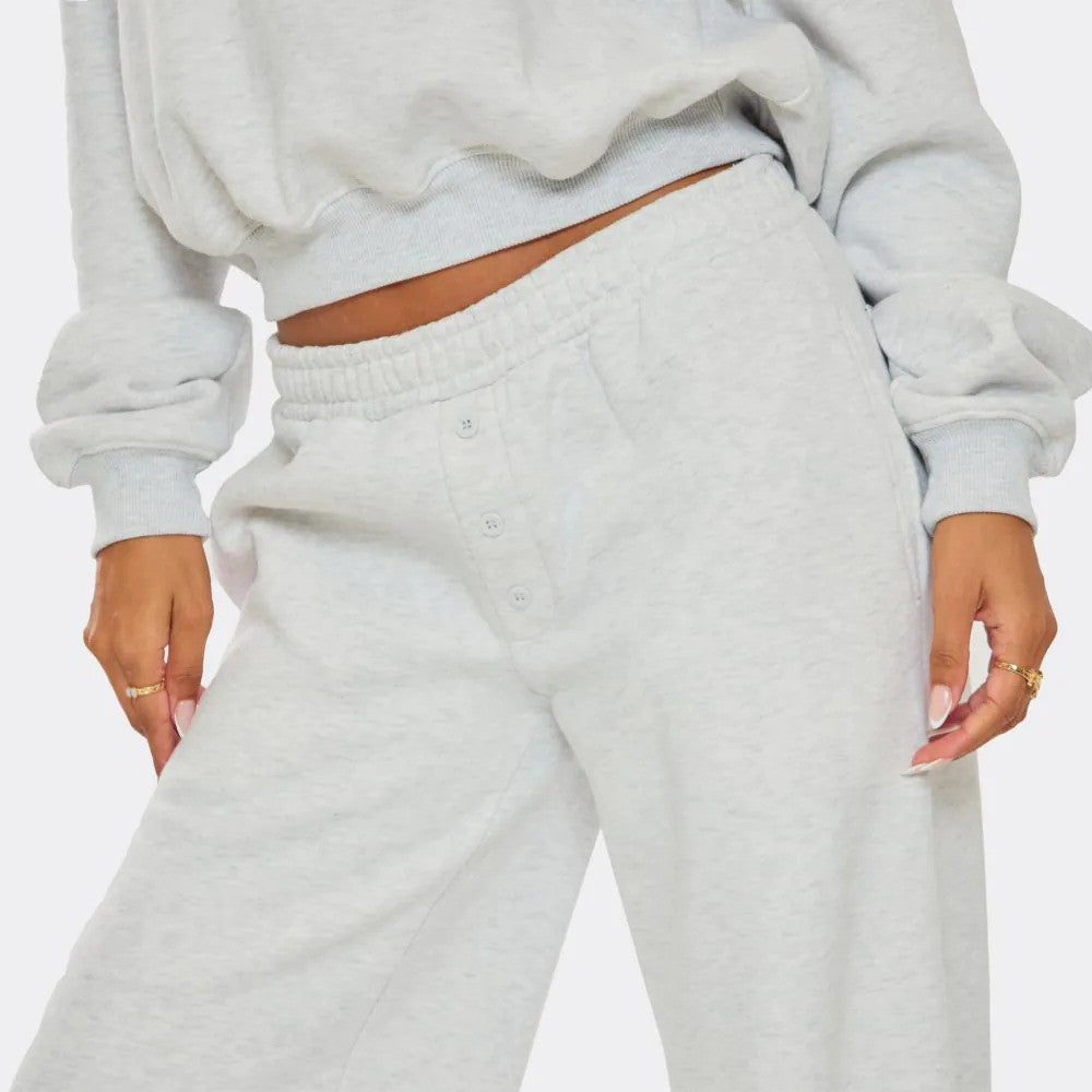 Light Grey Marl Polo Sweatshirt & Wide Leg Joggers – effortless comfort meets style