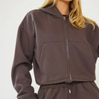Chocolate Brown Wide Leg Joggers & Boxy Zip-Up Hoodie Set