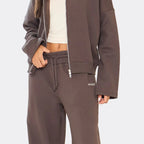 Min Min Embroidered Zip-Up Jacket & Wide Leg Joggers Co-Ord Set In Chocolate Brown