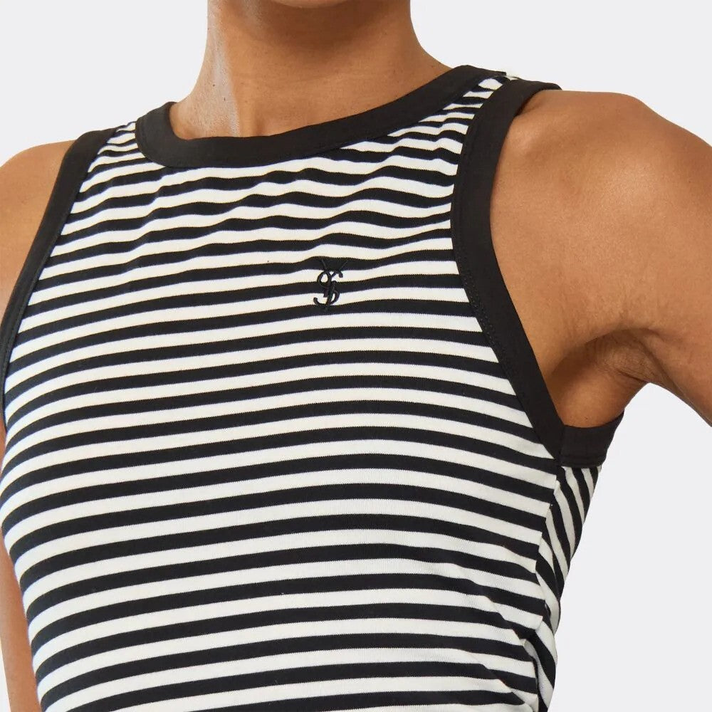 Sleeveless Dipped Hem Logo Detail Vest Top In Multi Stripe