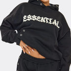 Black  Essential Eyelet Set Hoodie & Joggers premium made for everyday style