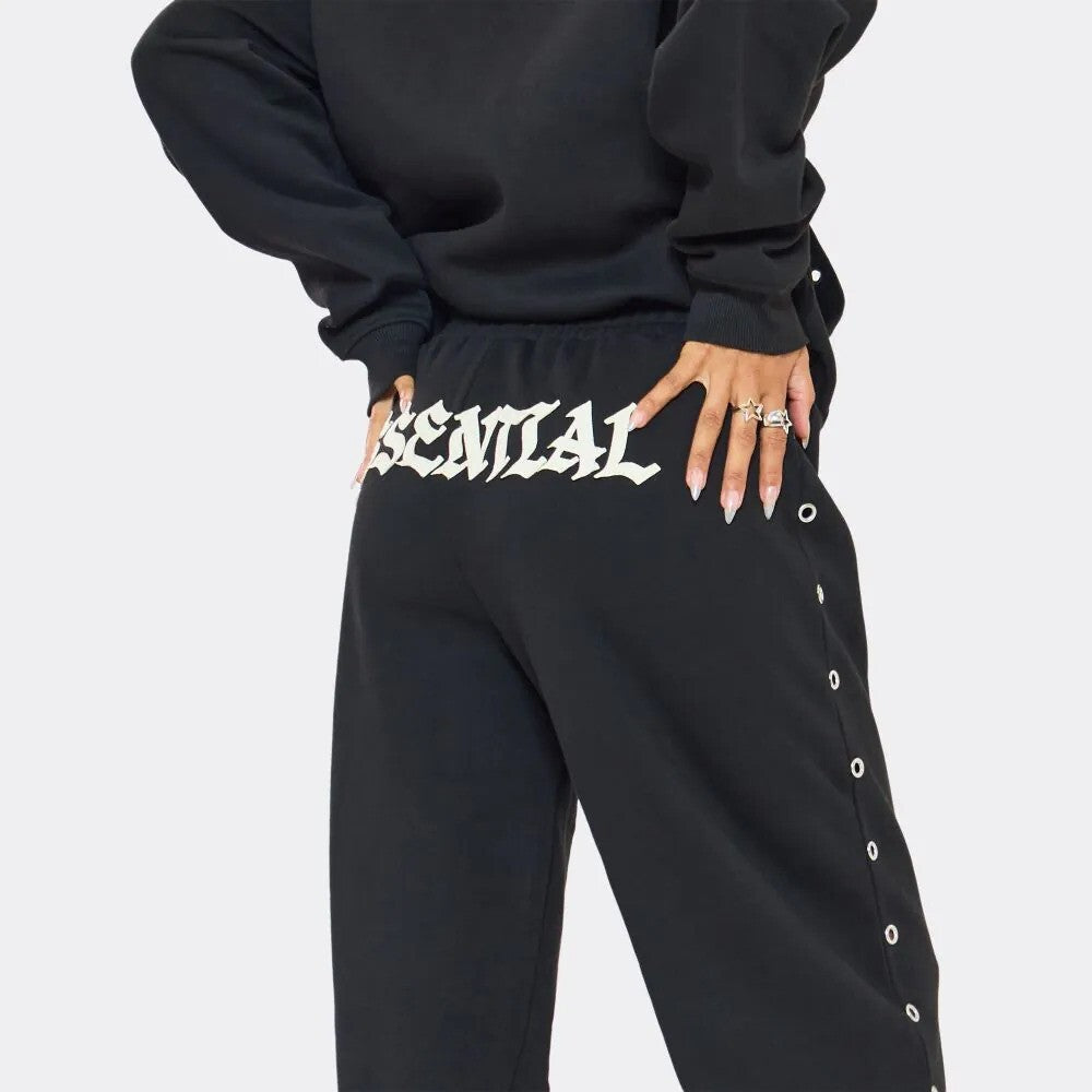 Black  Essential Eyelet Set Hoodie & Joggers premium made for everyday style
