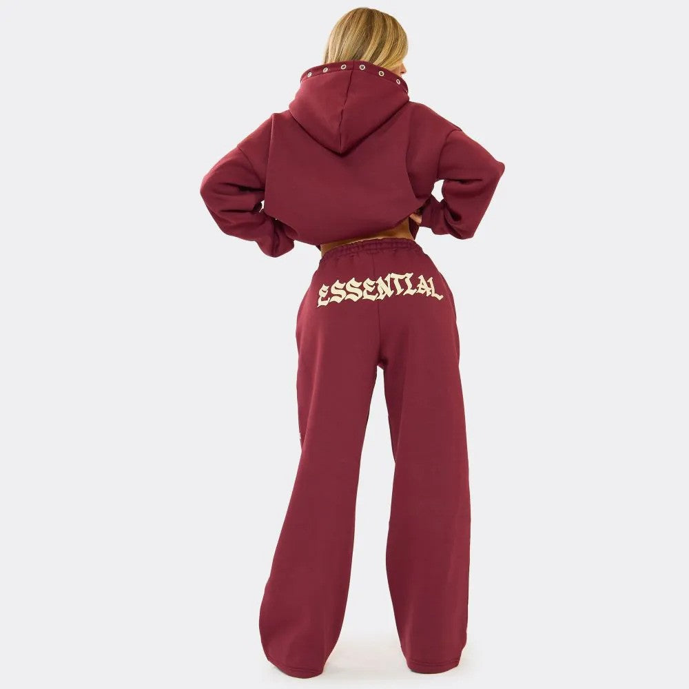 Burgundy Essential Eyelet Set Hoodie & Joggers premium made for everyday style