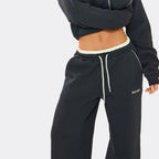 Min Min Embroidered Contrast Piping Wide Leg Joggers & Sweatshirt Set – Navy Blue