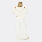 Cream Seam Detail Zip Up Hoodie & Wide Leg Joggers Set