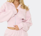 Pink Seam Detail Zip Up Longline Hoodie & Wide Leg Joggers Set