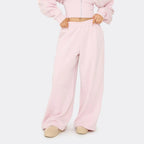 Pink Seam Detail Zip Up Longline Hoodie & Wide Leg Joggers Set