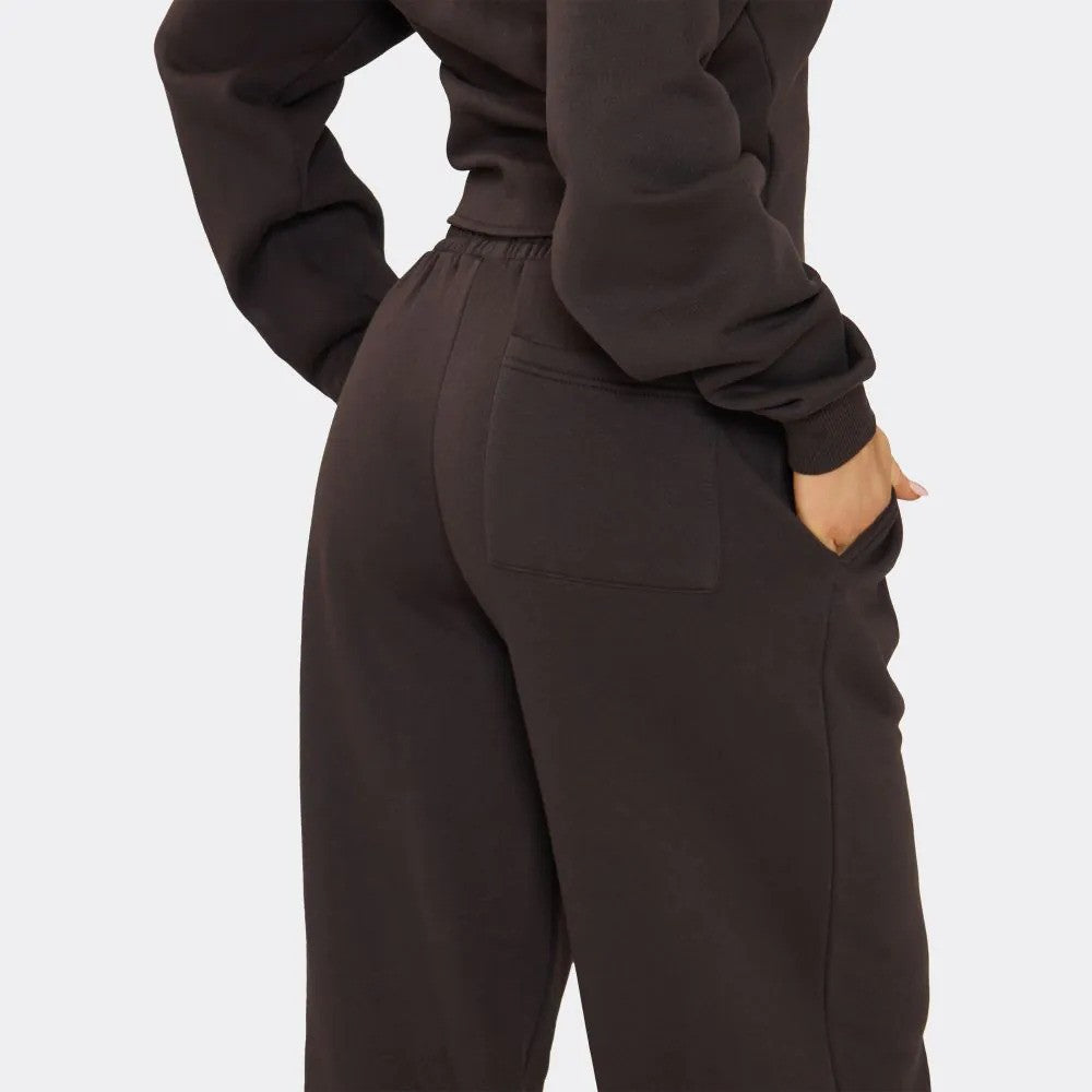Chocolate Brown Balloon Sleeve Sweatshirt & Wide Leg Joggers Set