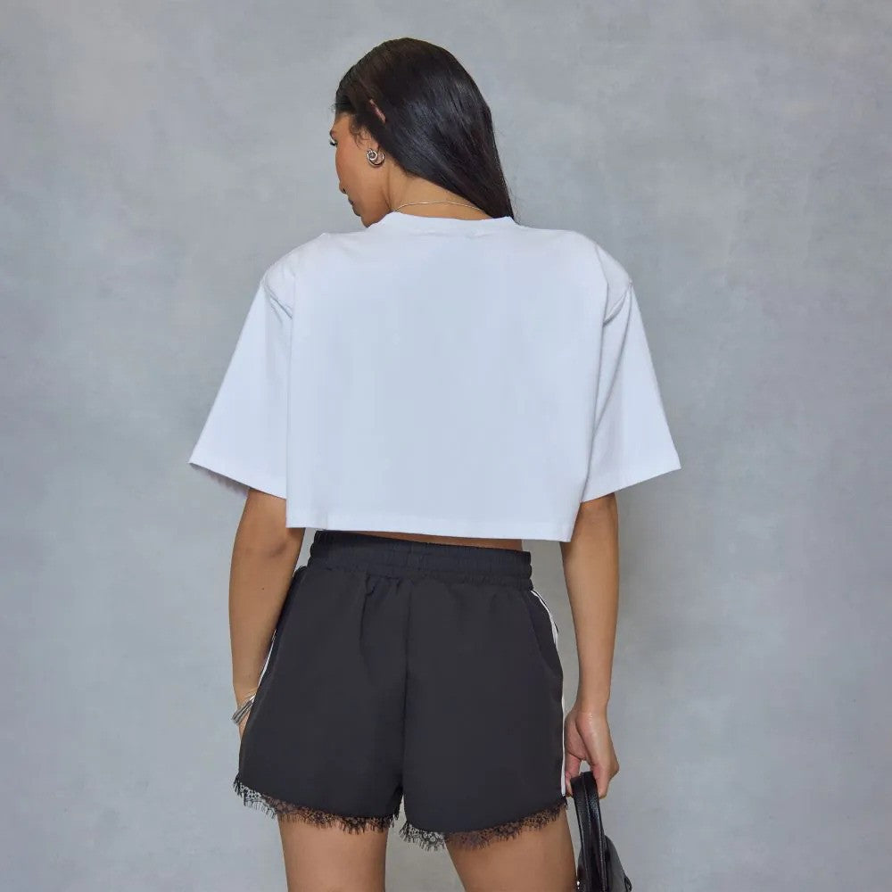 Short Sleeve Boxy Shoulder Pad Oversized T-Shirt In White