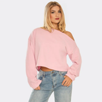 Long Sleeve Slash Neck Asymmetric Sweatshirt In Baby Pink