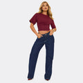 Short Sleeve Shaped Waist Fitted T-Shirt In Burgundy