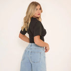 Short Sleeve Shaped Waist Fitted T-Shirt In Black