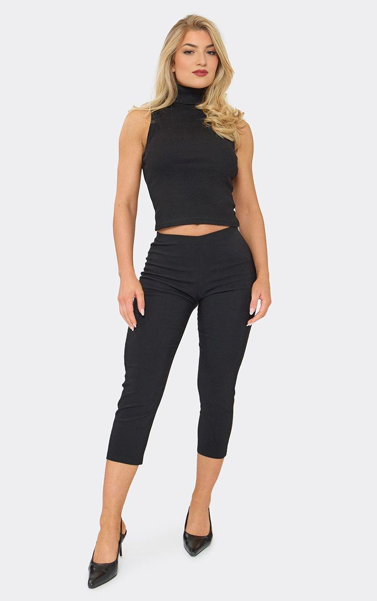 High Neck Backless Detail Top In Black Rib