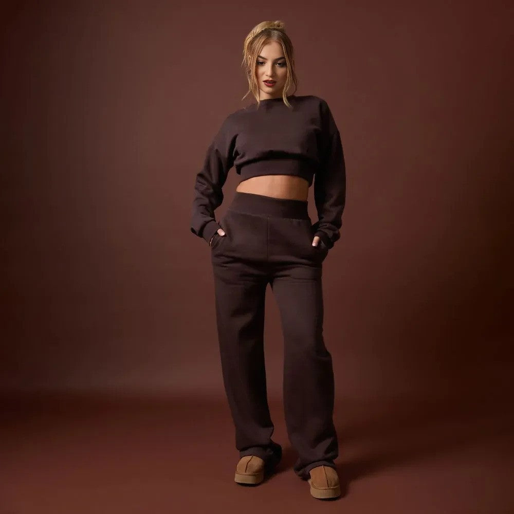 Chocolate Brown Stay effortlessly stylish in our Cropped Sweater and Elasticated