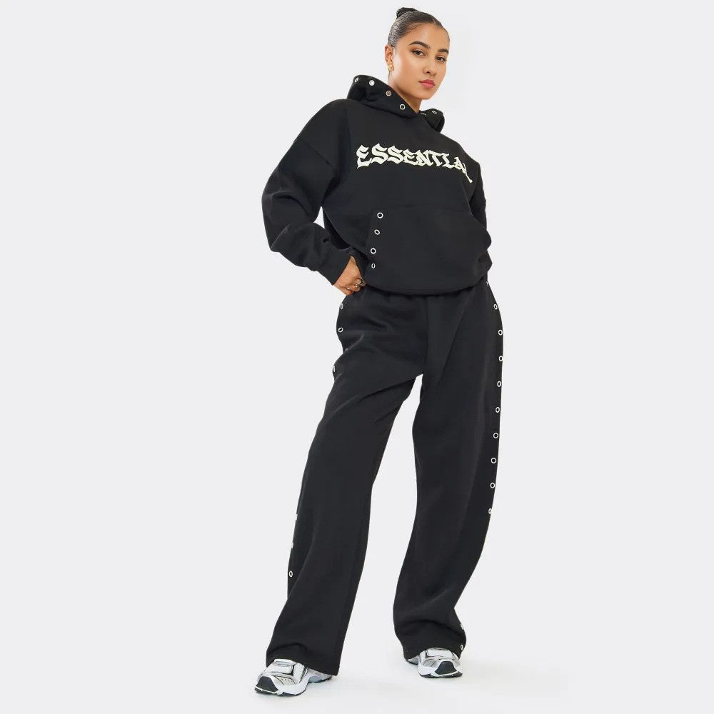 Black  Essential Eyelet Set Hoodie & Joggers premium made for everyday style