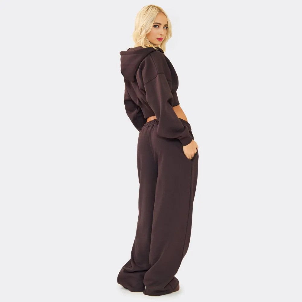 Swirl Graphic Cropped Hoodie & Tie Waist Joggers – Chocolate Brown Co-Ord Set
