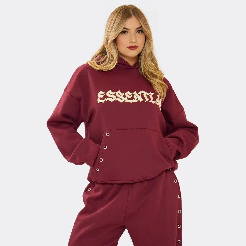 Burgundy Essential Eyelet Set Hoodie & Joggers premium made for everyday style