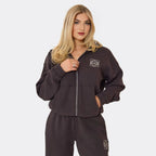 Chocolate Brown Embroidered Swirl Logo Zip Up Hoodie & Wide Leg Joggers Set