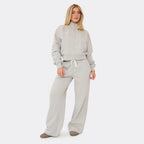 Contrast Piping ‘Min Min’ Embroidered Zip-Up Sweatshirt & Wide Leg Joggers In Grey