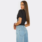 Short Sleeve Cinched Waist Logo Graphic T-Shirt In Black