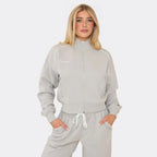 Contrast Piping ‘Min Min’ Embroidered Zip-Up Sweatshirt & Wide Leg Joggers In Grey