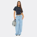 Short Sleeve Shaped Waist Fitted T-Shirt In Navy Blue