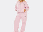 Pink Embroidered Swirl Logo Zip Up Hoodie & Wide Leg Joggers Set