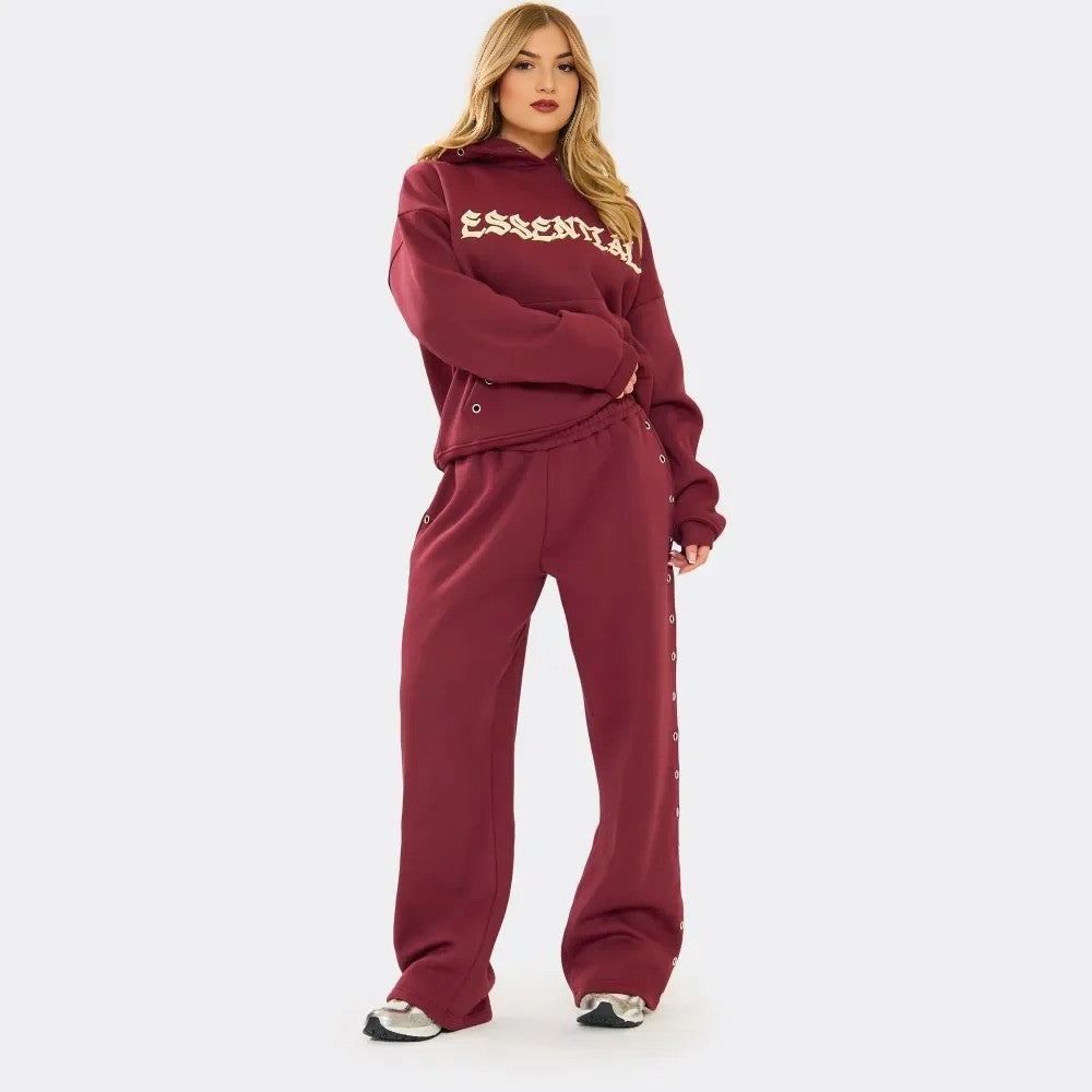 Burgundy Essential Eyelet Set Hoodie & Joggers premium made for everyday style