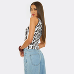 Scoop Neck Vest Top In Printed Rib